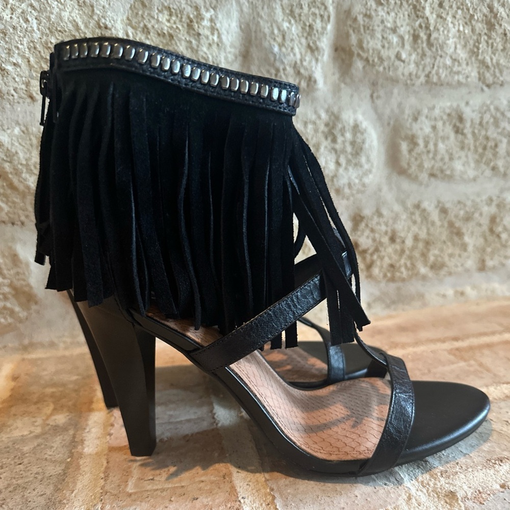 New Gianni Bini Black Fringe Strappy Heels